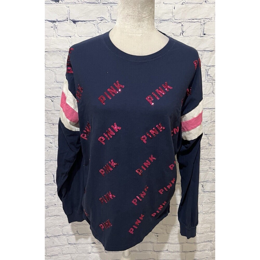 Victoria's Secret Pink Long Sleeve All Over BLING logo Long Sleeve Shirt Large